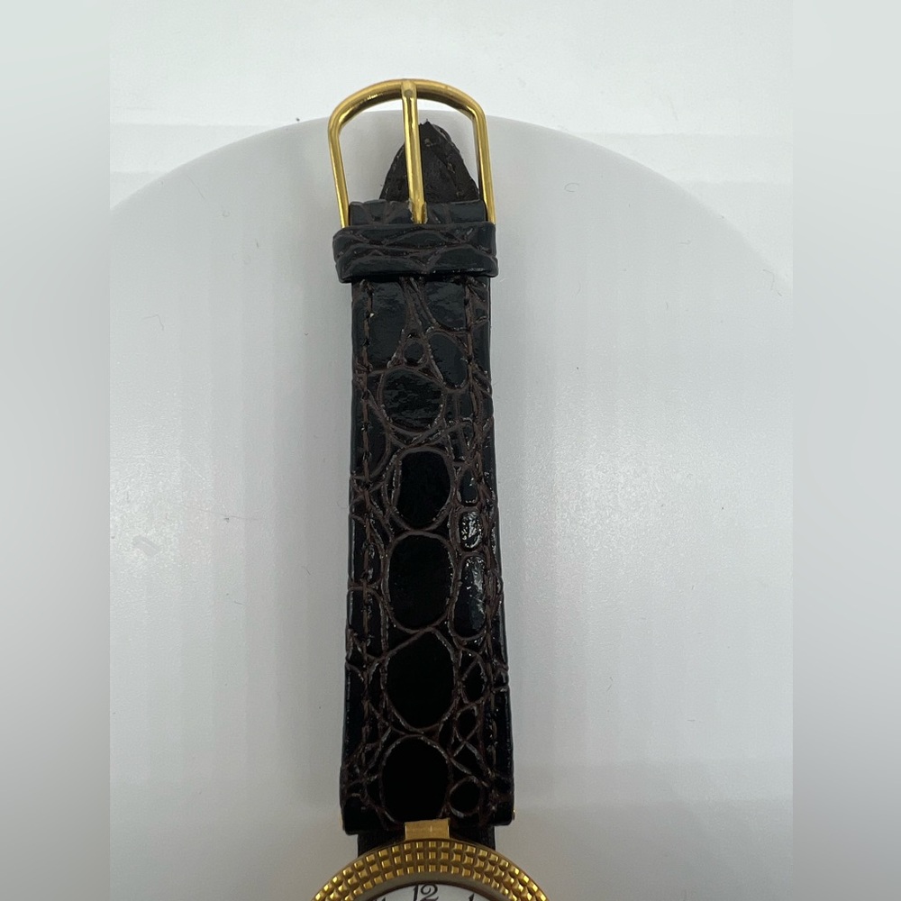 HARPER VINTAGE 18K Gold Plated Brown Leather Round Quartz Japan Movement Watch - Picture 4 of 8
